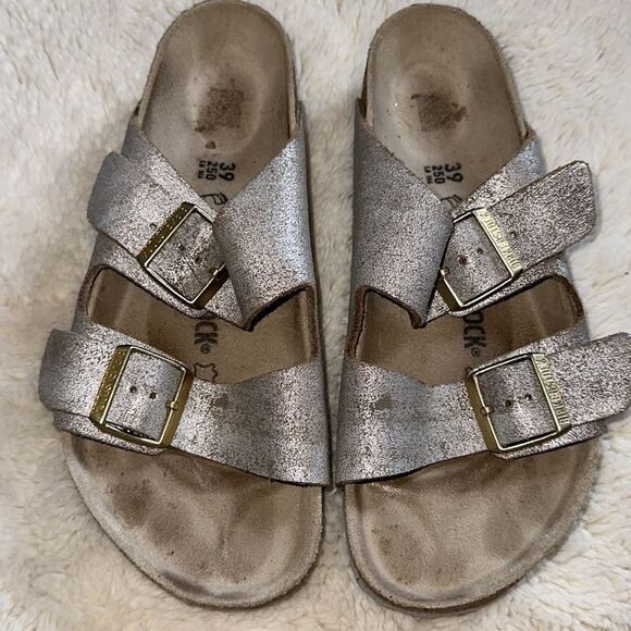 Birkenstock Silver Metallic Big Buckle Sandals! - Picture 2 of 11